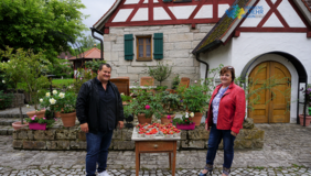 Fernsehkoch Wolfgang Link mit Roswitha Schemm auf dem Erdbeerhof Zehelein-Schemm.