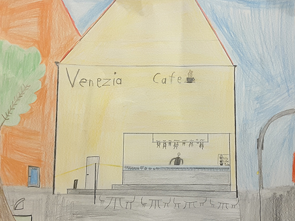Gemaltes Kinderbild vom Cafe Venezia.