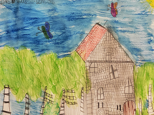 Gemaltes Kinderbild vom Dachsbacher Wasserschloss.