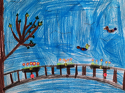 Gemaltes Kinderbild die Aurach in Emskirchen