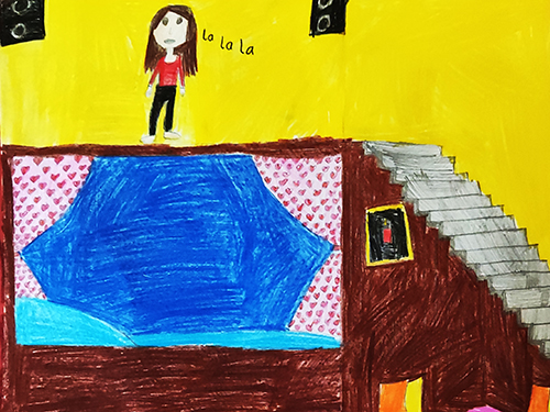 Gemaltes Kinderbild mit singendem Kind