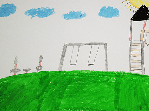 Gemaltes Kinderbild mit Spielplatz