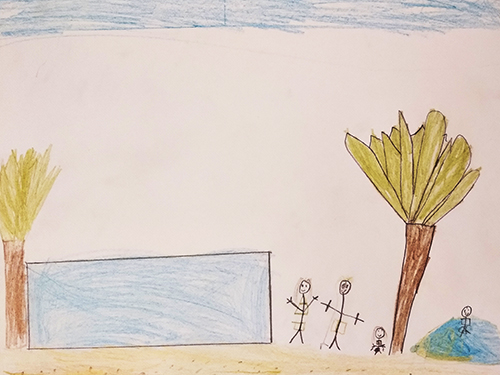 Gemaltes Kinderbild mit Freibad