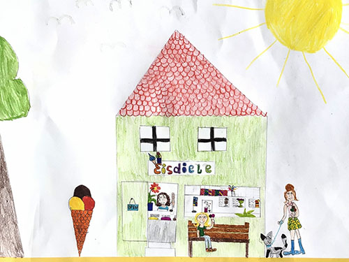 Gemaltes Kinderbild einer Eisdiele
