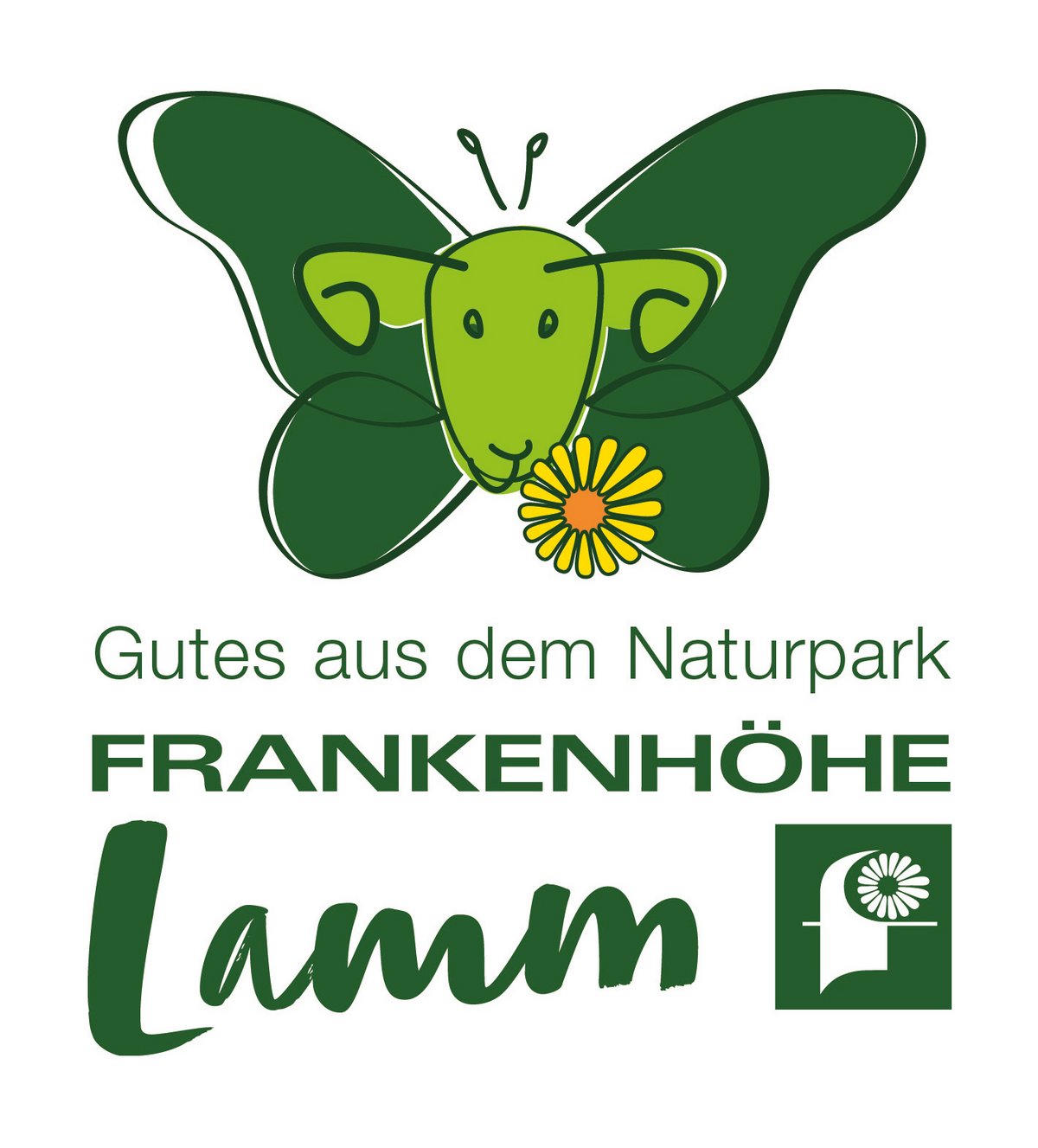 Logo Frankenhöhe Lamm Grüner Schmetterling